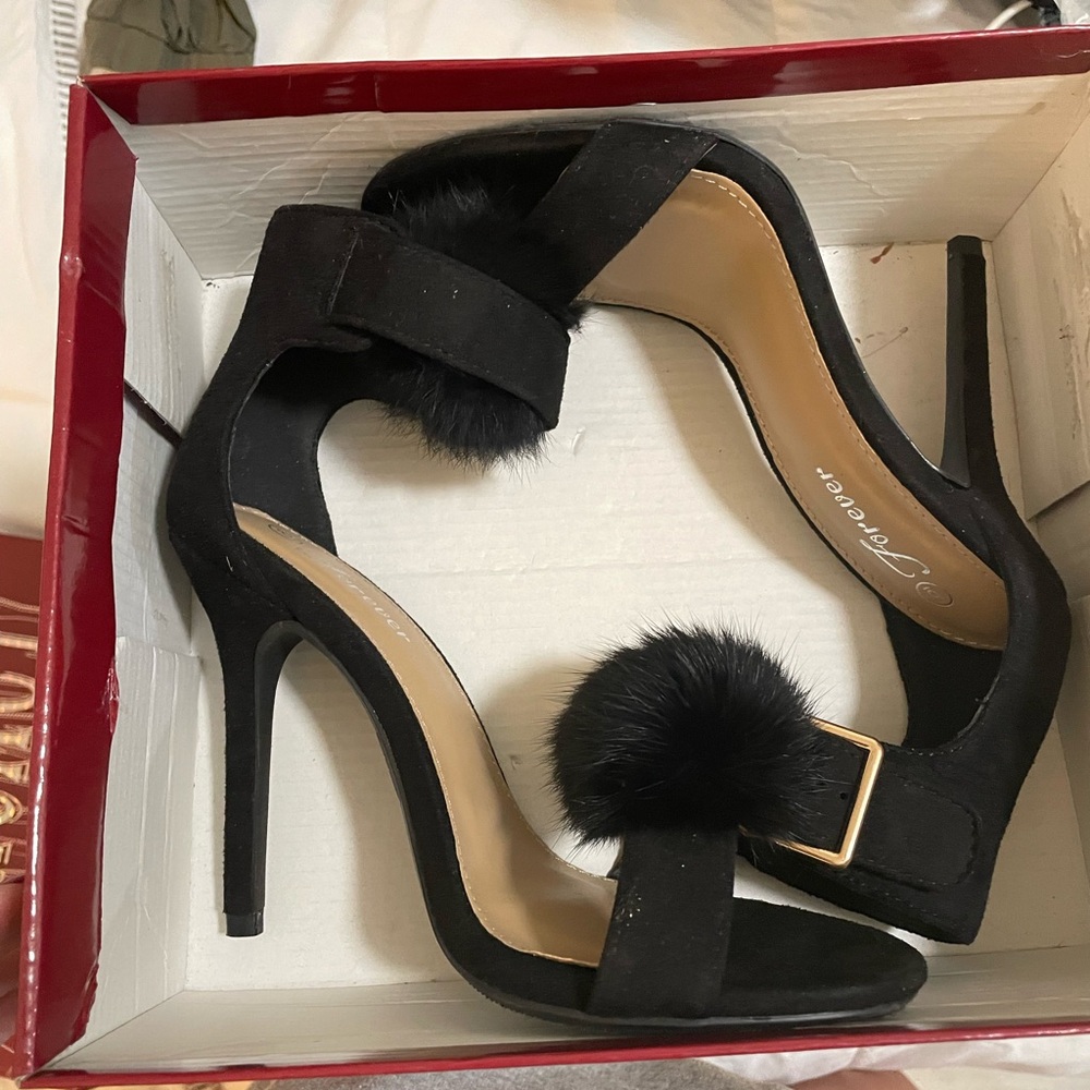Forever 21 Black Heels with Plush Accent